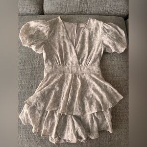 Elegant tan romper/dress with Puff Sleeves